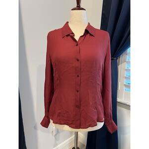 RENA ROWAN Size 14 Button SILK Long Sleeve Dress Shirt Professional VNTG Office